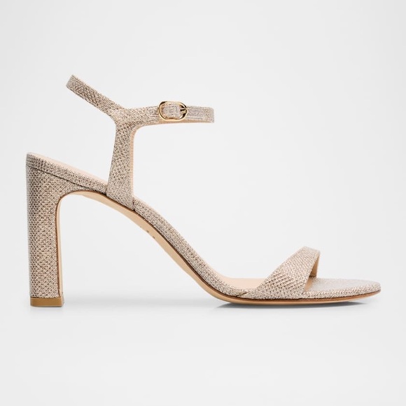 NWOT STUART WEITZMAN Babette Beige Metallic Ankle-Strap Sandals Size 9